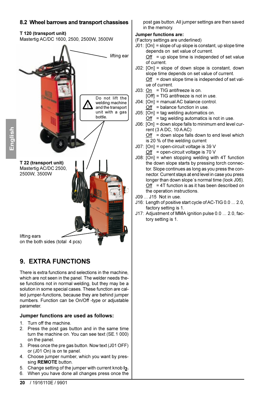 Extra functions | Kemppi DC 3500W User Manual | Page 20 / 21