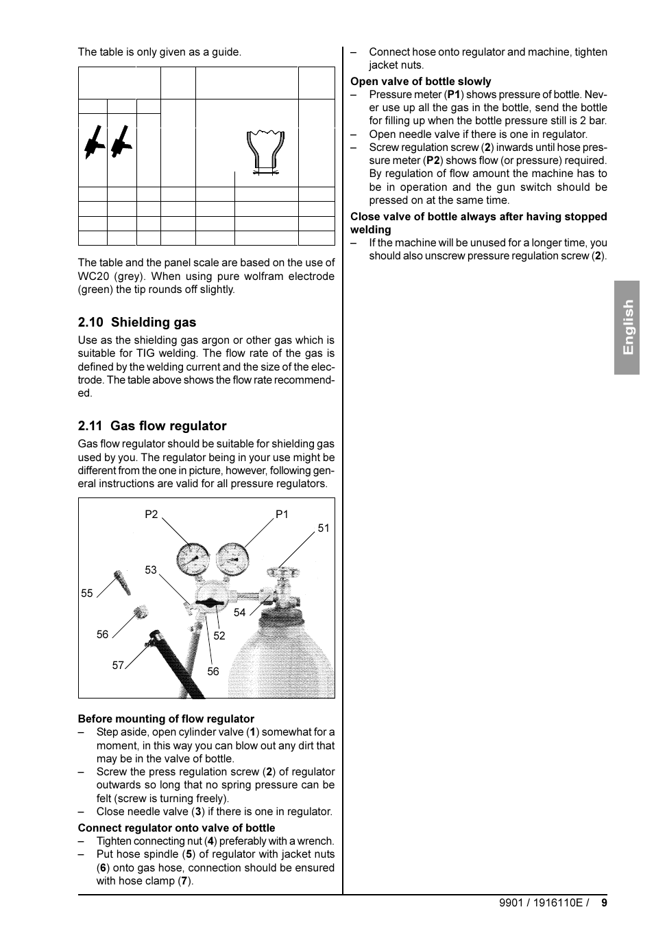 English, 10 shielding gas, 11 gas flow regulator | Kemppi DC 3500W User Manual | Page 9 / 21