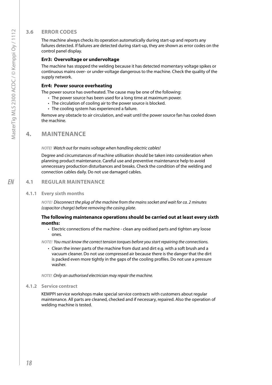 Maintenance | Kemppi MLS 2300 ACDC User Manual | Page 20 / 26