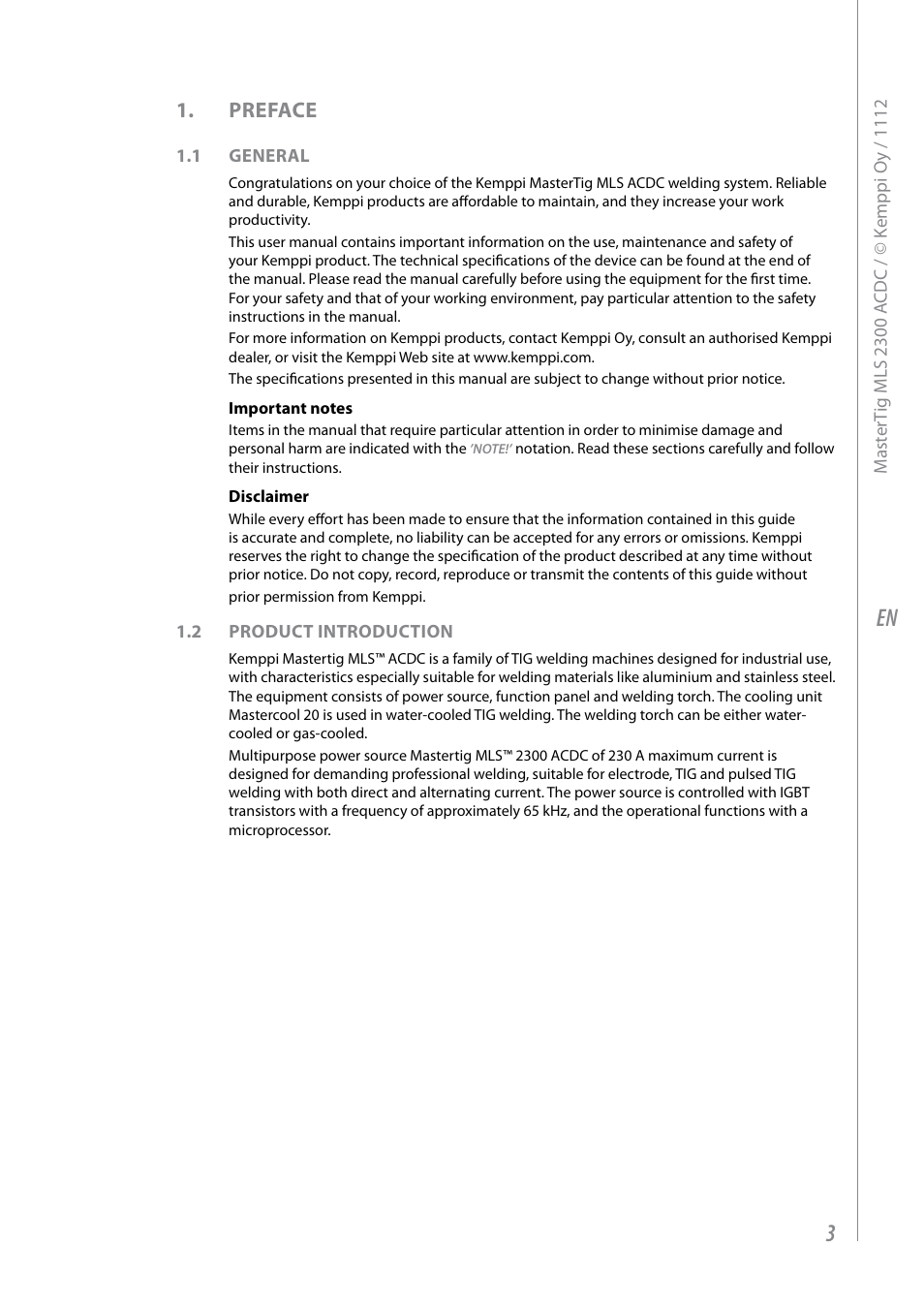 Preface | Kemppi MLS 2300 ACDC User Manual | Page 5 / 26