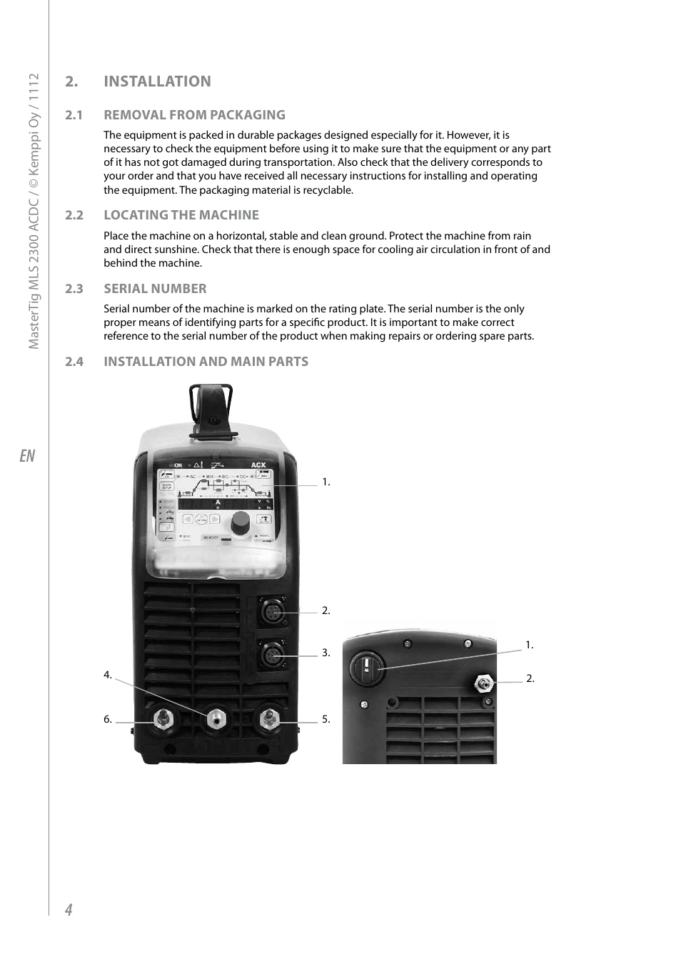 Installation | Kemppi MLS 2300 ACDC User Manual | Page 6 / 26