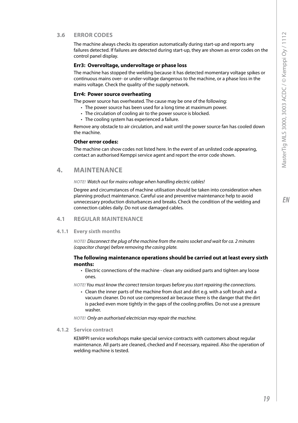 Maintenance | Kemppi MLS 3000 ACDC VRD User Manual | Page 21 / 28