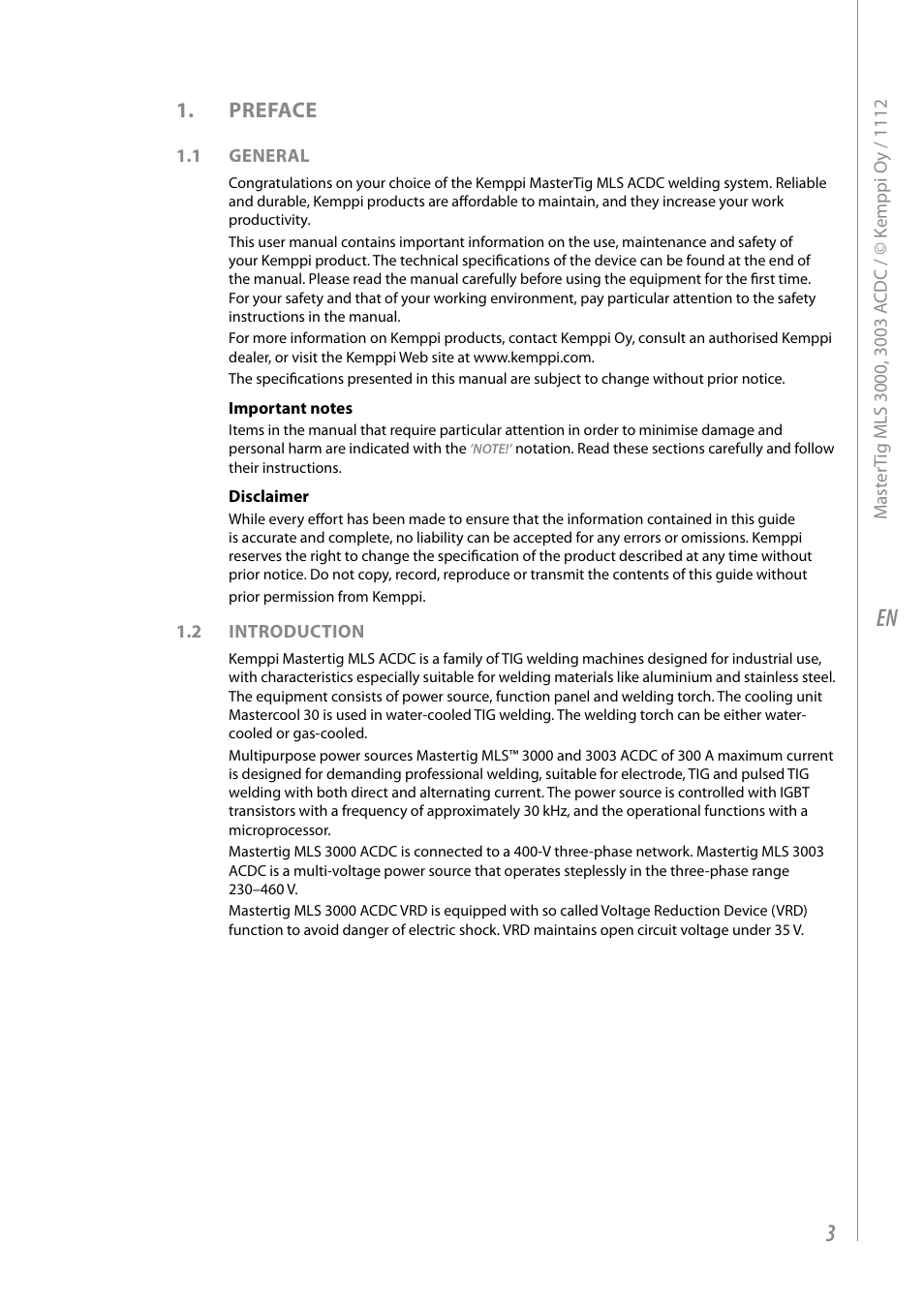 Preface | Kemppi MLS 3000 ACDC VRD User Manual | Page 5 / 28