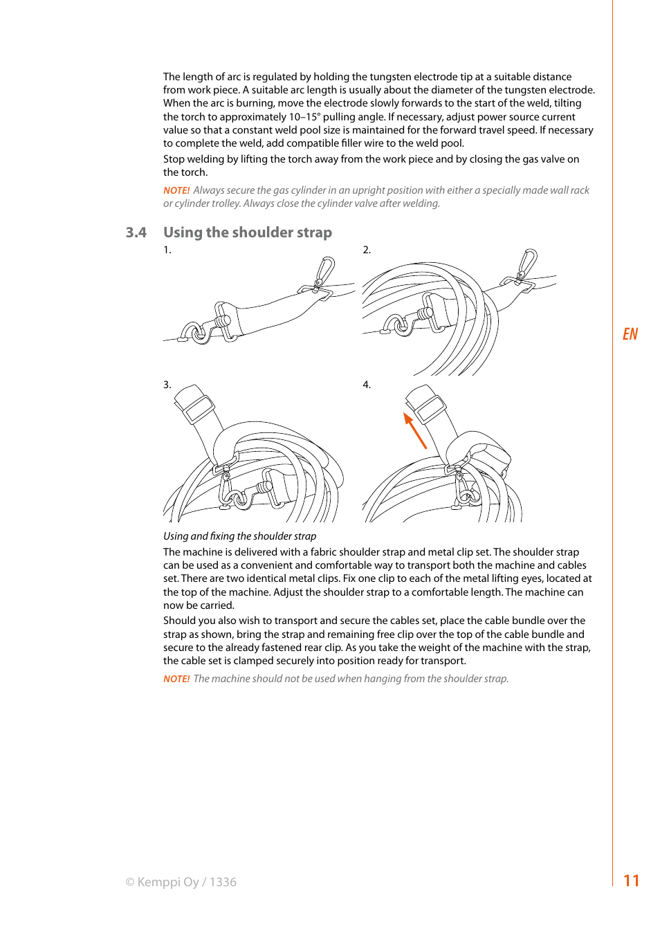 4 using the shoulder strap | Kemppi Evo 150 User Manual | Page 13 / 18