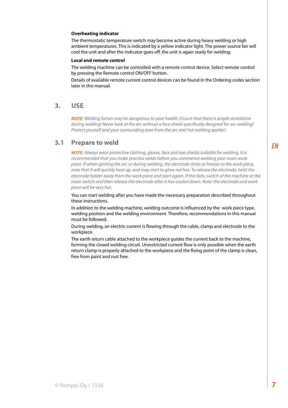 1 prepare to weld | Kemppi Evo 150 User Manual | Page 9 / 18