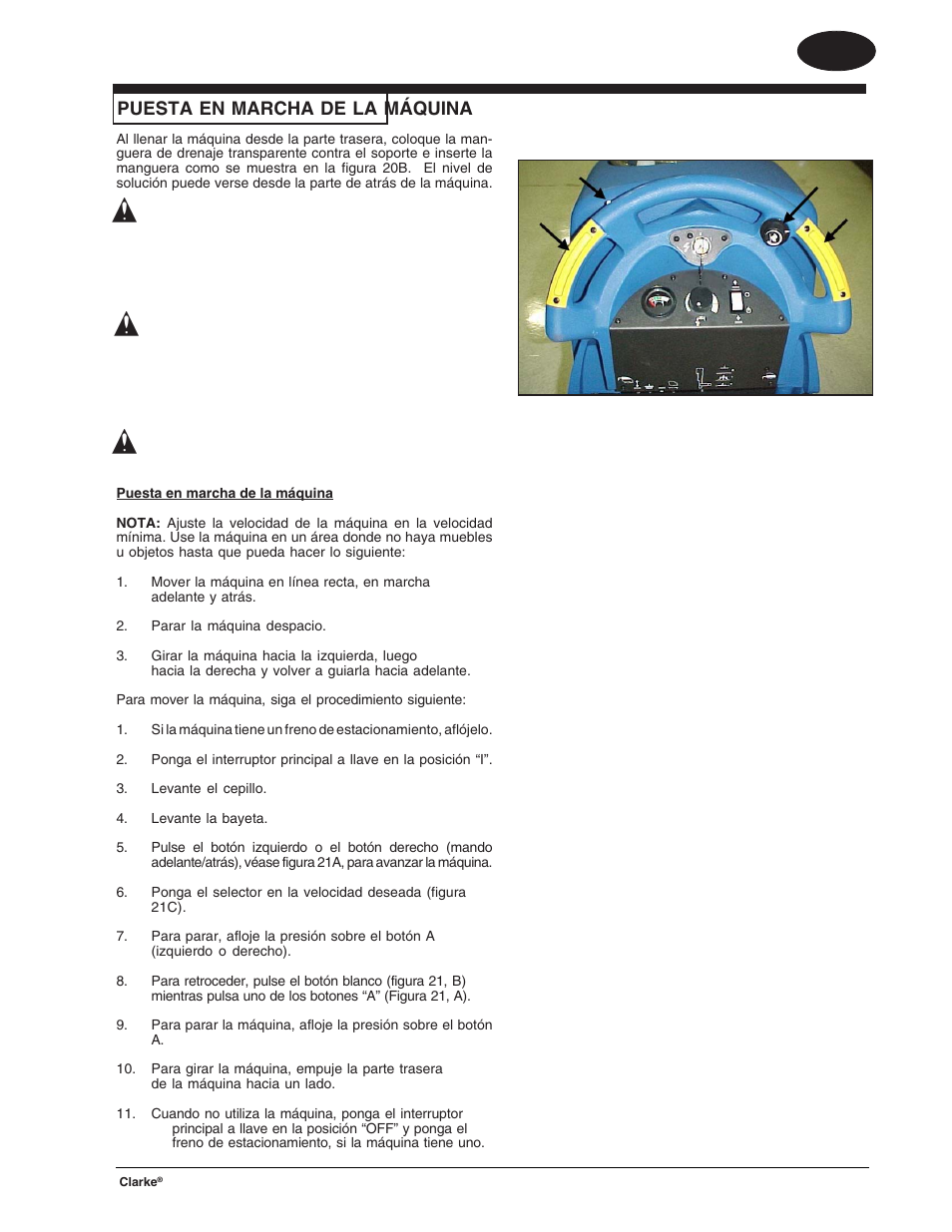 Es español, Puesta en marcha de la máquina | Clarke BOOST 28 User Manual | Page 43 / 108