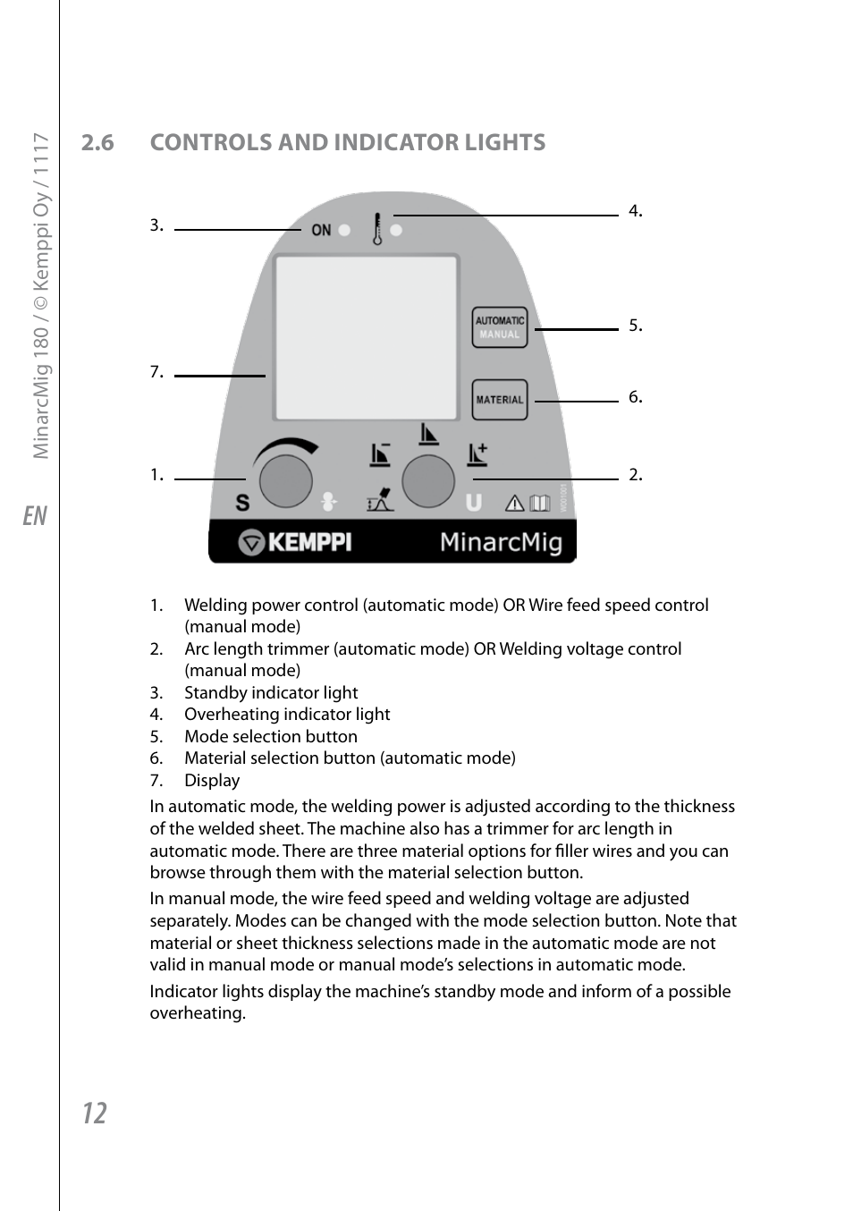 6 controls and indicator lights | Kemppi Adaptive 180 User Manual | Page 14 / 26