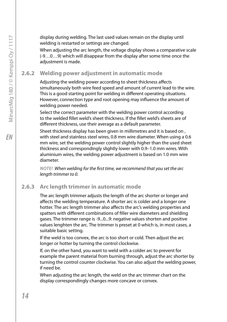 Kemppi Adaptive 180 User Manual | Page 16 / 26