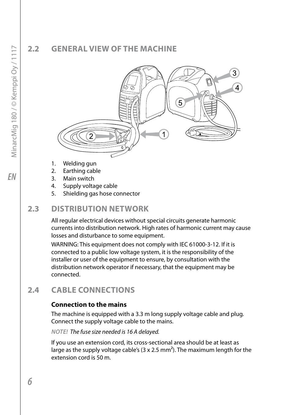 2 general view of the machine, 3 distribution network, 4 cable connections | Kemppi Adaptive 180 User Manual | Page 8 / 26