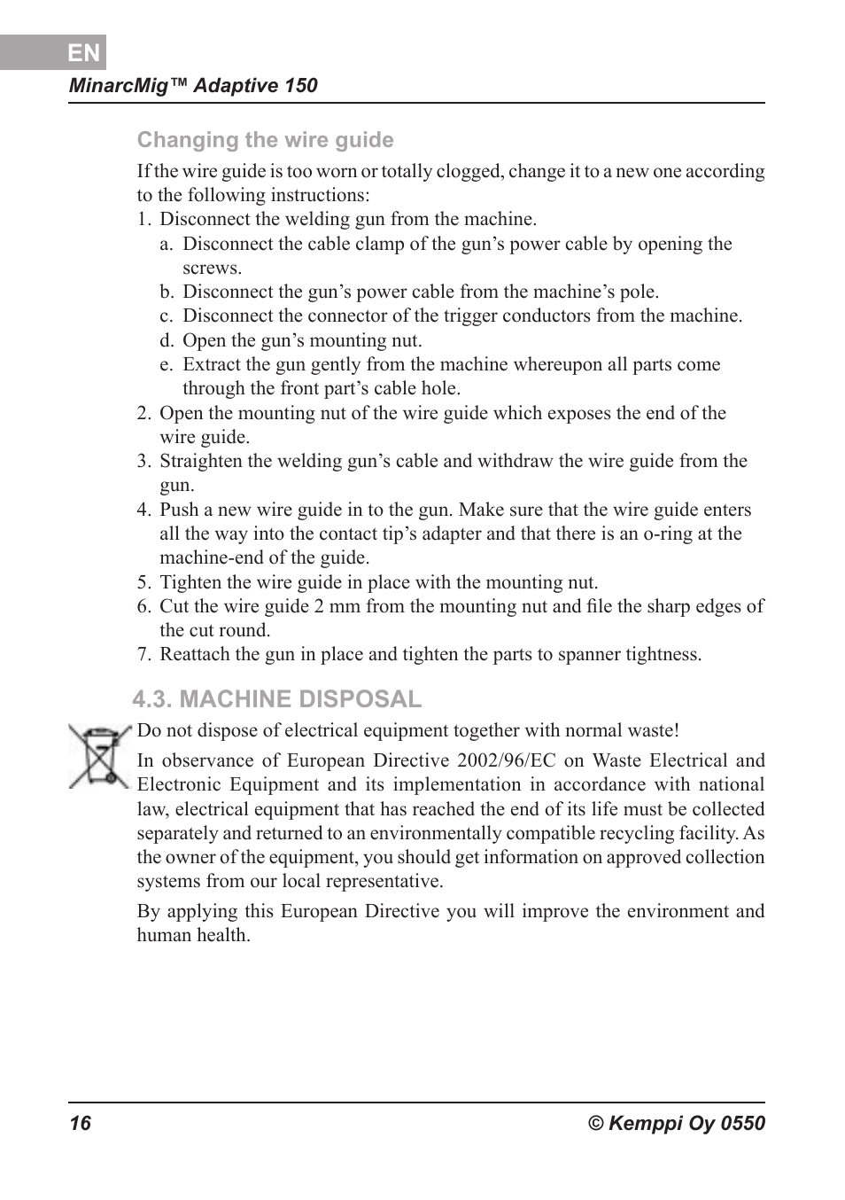 Laitteen hävittäminen, Machine disposal, Entsorgung | Recycling van het apparaat, Élimination du poste à souder, Eliminación de la máquina | Kemppi Adaptive 150 User Manual | Page 17 / 22