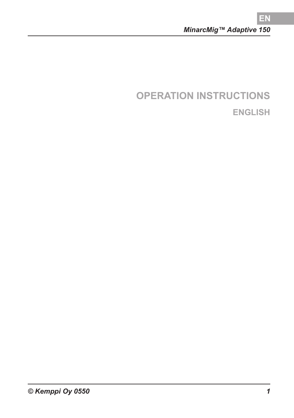 Operation instructions | Kemppi Adaptive 150 User Manual | Page 2 / 22
