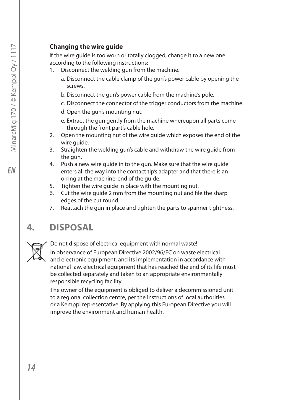Disposal | Kemppi Adaptive 170 User Manual | Page 16 / 20