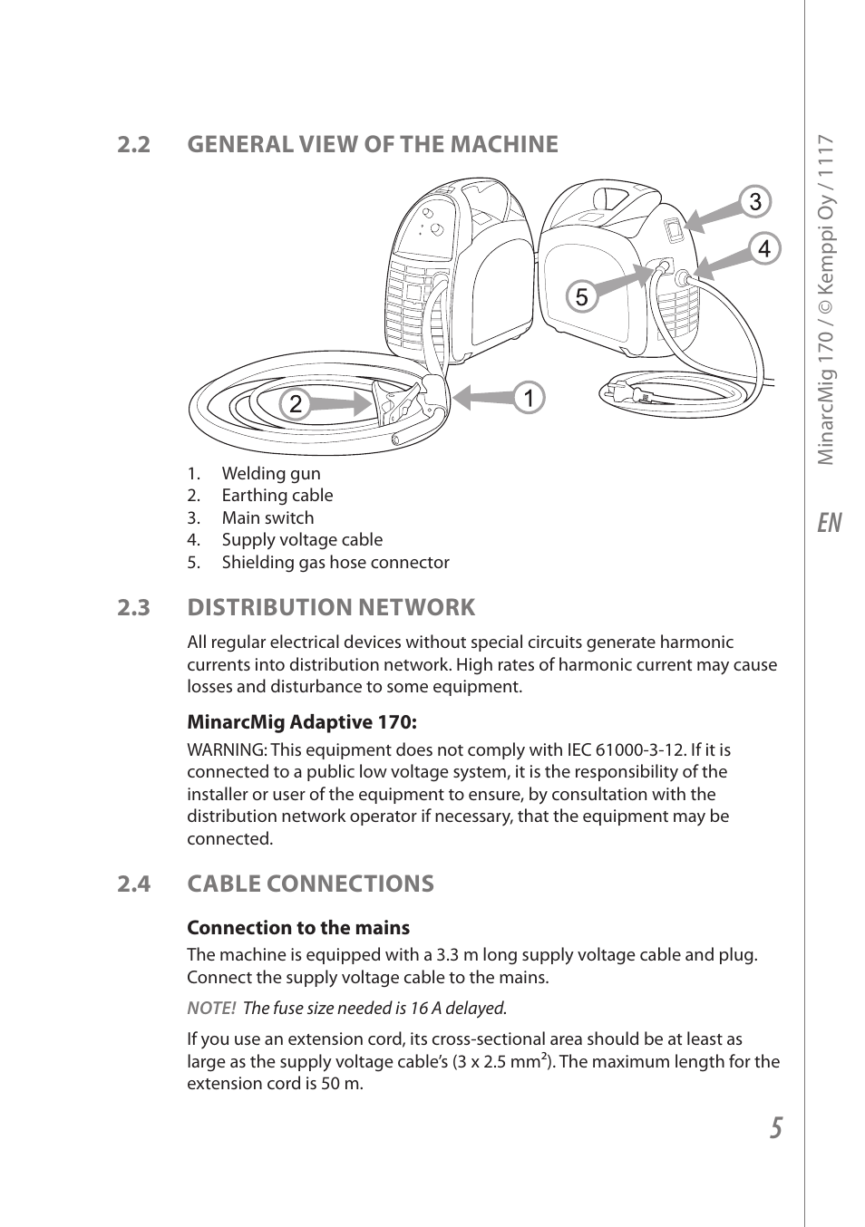 2 general view of the machine, 3 distribution network, 4 cable connections | Kemppi Adaptive 170 User Manual | Page 7 / 20