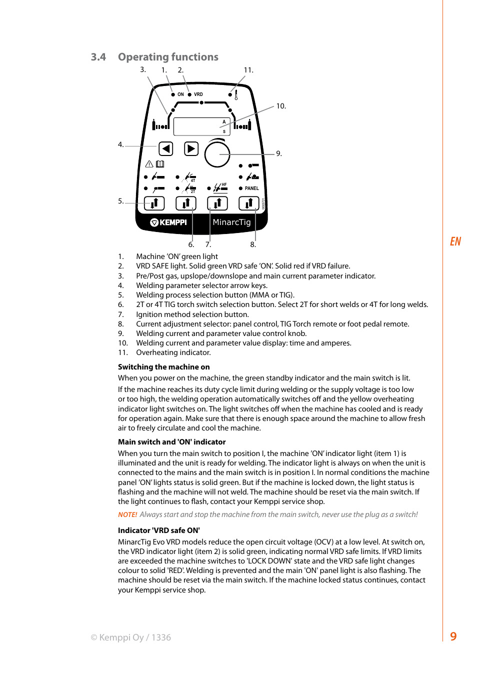 4 operating functions, Kemppi oy / 1336 | Kemppi Evo 200 User Manual | Page 11 / 20