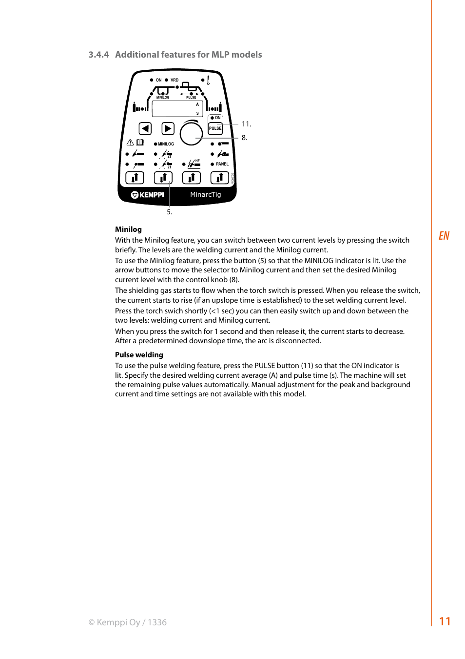 4 additional features for mlp models, Kemppi oy / 1336 | Kemppi Evo 200 User Manual | Page 13 / 20
