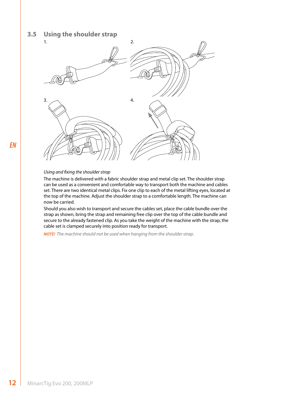 5 using the shoulder strap | Kemppi Evo 200 User Manual | Page 14 / 20