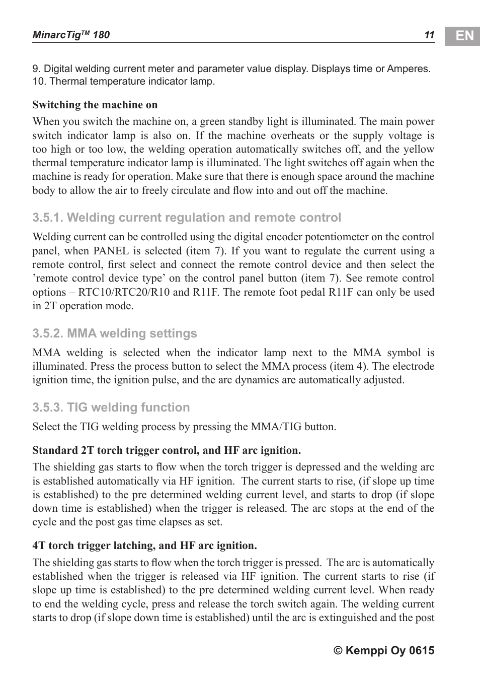 Kemppi MinarcTig 180 User Manual | Page 12 / 18