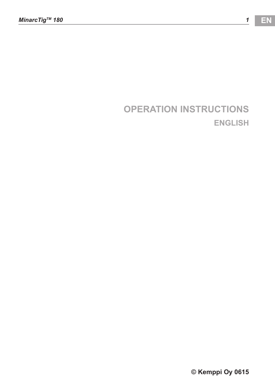 Operation instructions, English | Kemppi MinarcTig 180 User Manual | Page 2 / 18