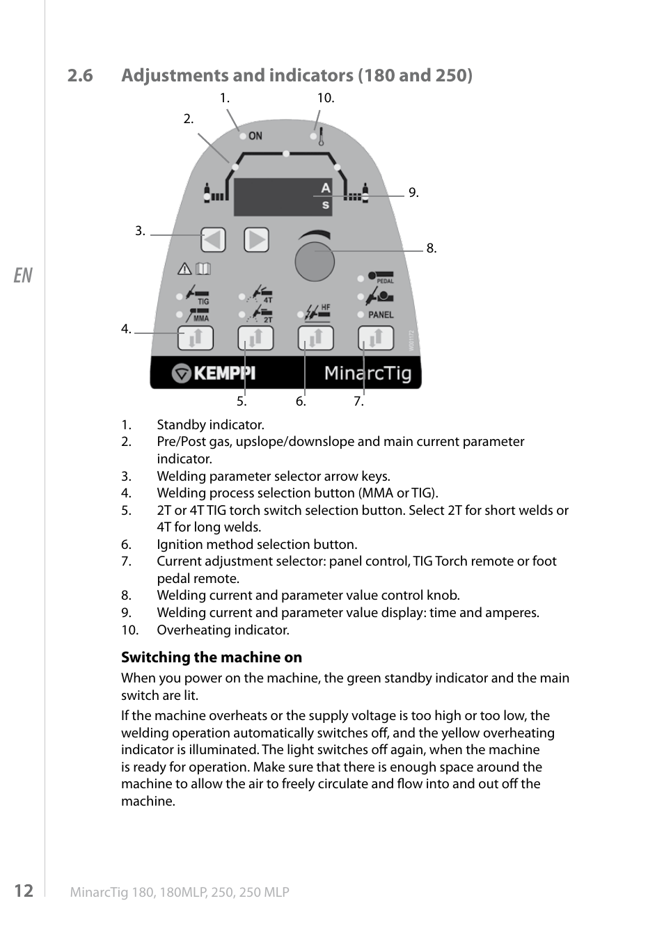 Kemppi MinarcTig 250MLP User Manual | Page 12 / 24