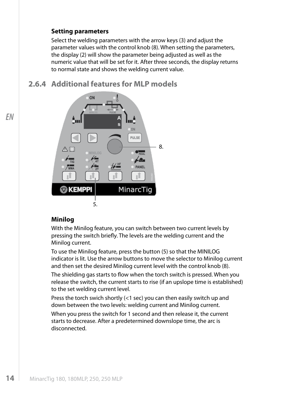 4 additional features for mlp models | Kemppi MinarcTig 250MLP User Manual | Page 14 / 24