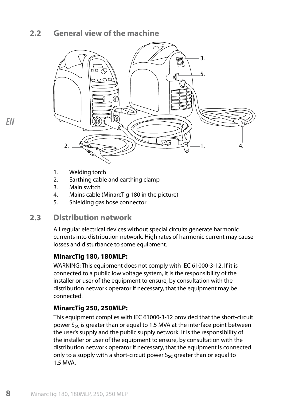2 general view of the machine, 3 distribution network | Kemppi MinarcTig 250MLP User Manual | Page 8 / 24