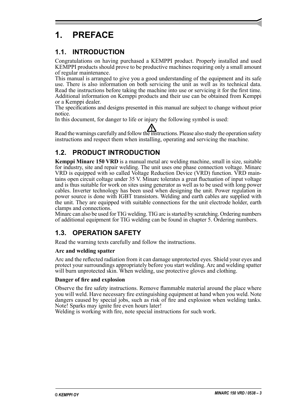 Preface | Kemppi Minarc 150 VRD User Manual | Page 3 / 11