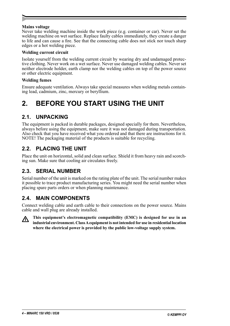Before you start using the unit | Kemppi Minarc 150 VRD User Manual | Page 4 / 11