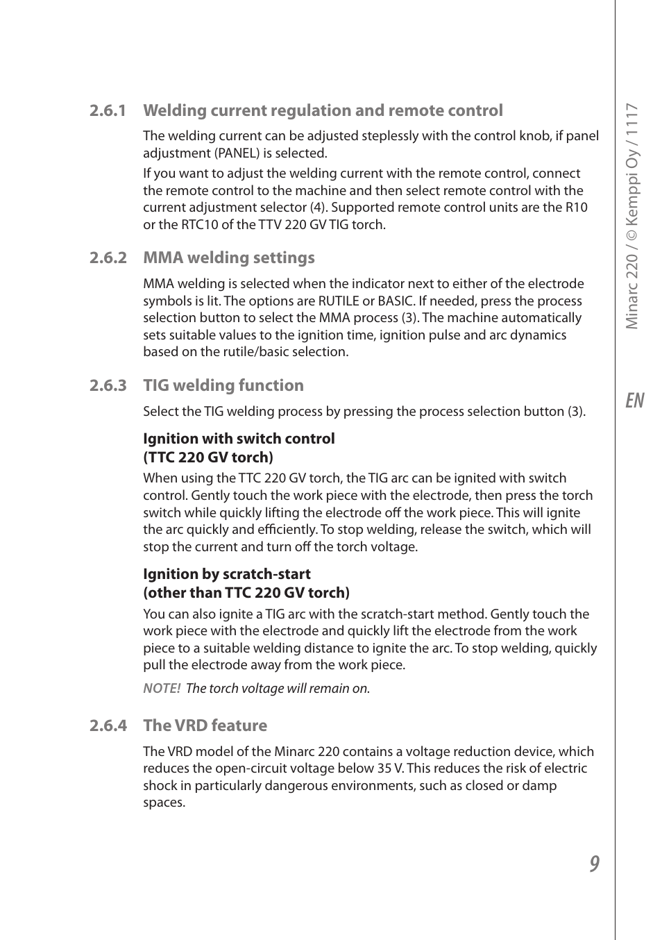 Kemppi Minarc 220 User Manual | Page 11 / 16