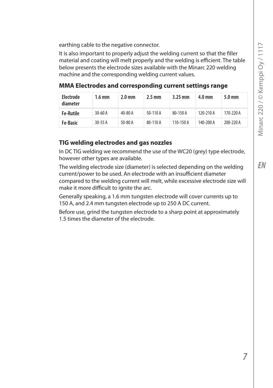 Kemppi Minarc 220 User Manual | Page 9 / 16