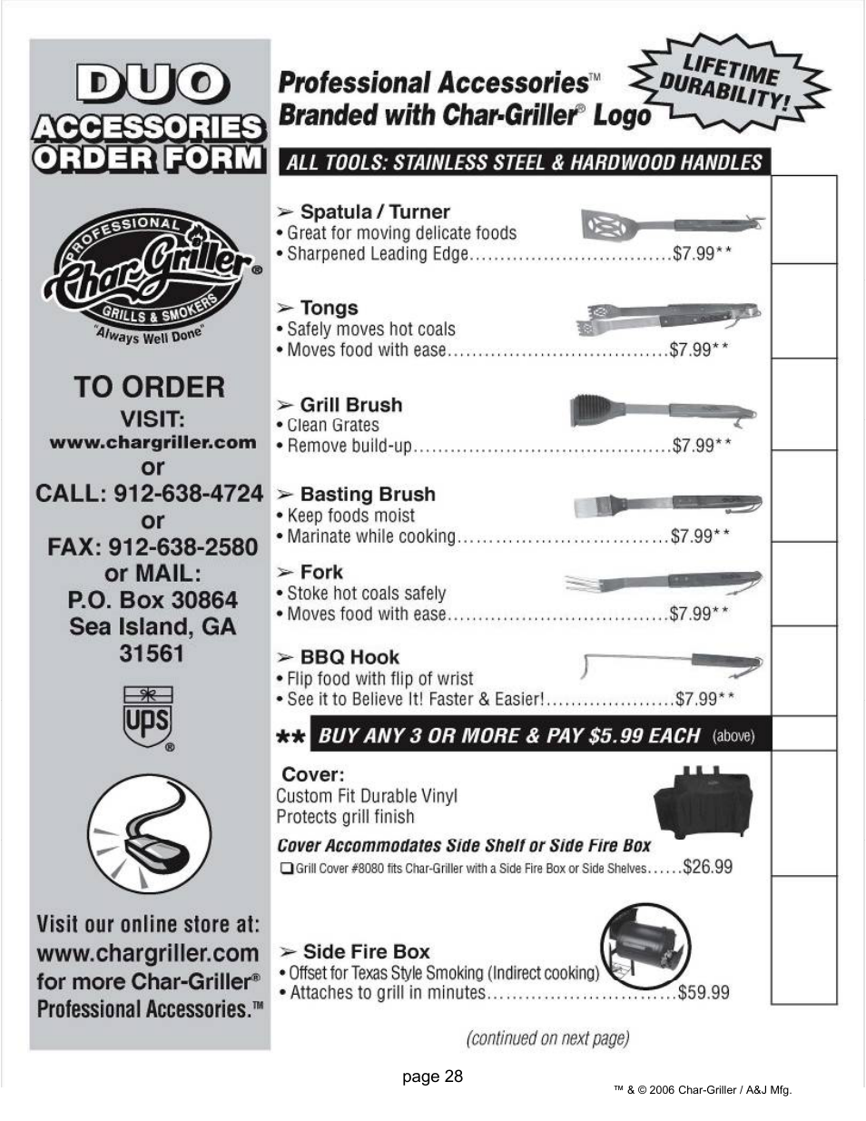 Char-Griller 5050 User Manual | Page 28 / 29