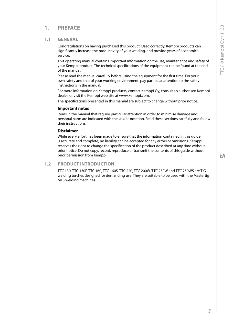 Preface | Kemppi TTC-TIG torches User Manual | Page 5 / 16
