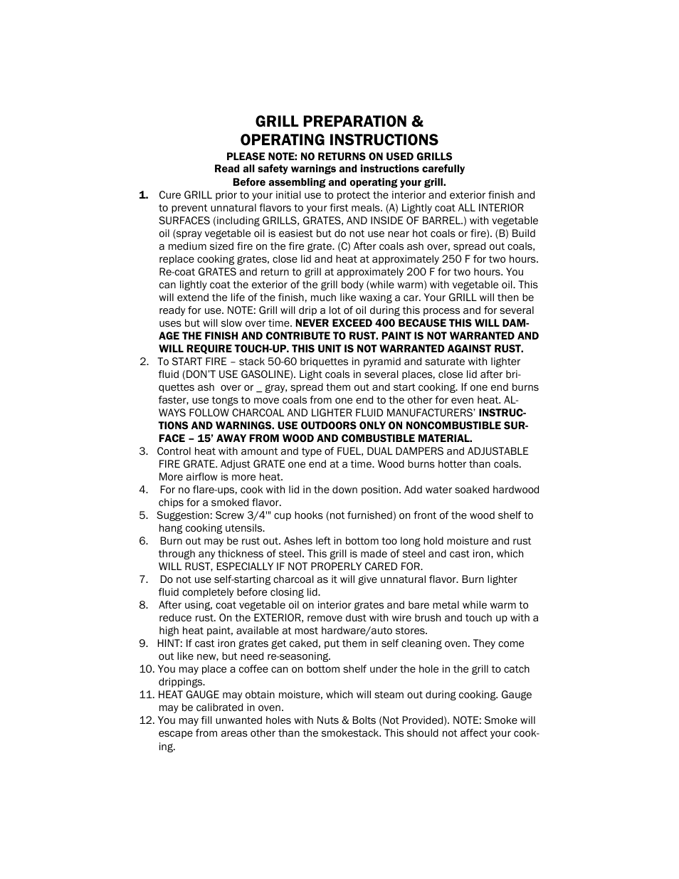 Grill preparation & operating instructions | Char-Griller 2123 User Manual | Page 9 / 20