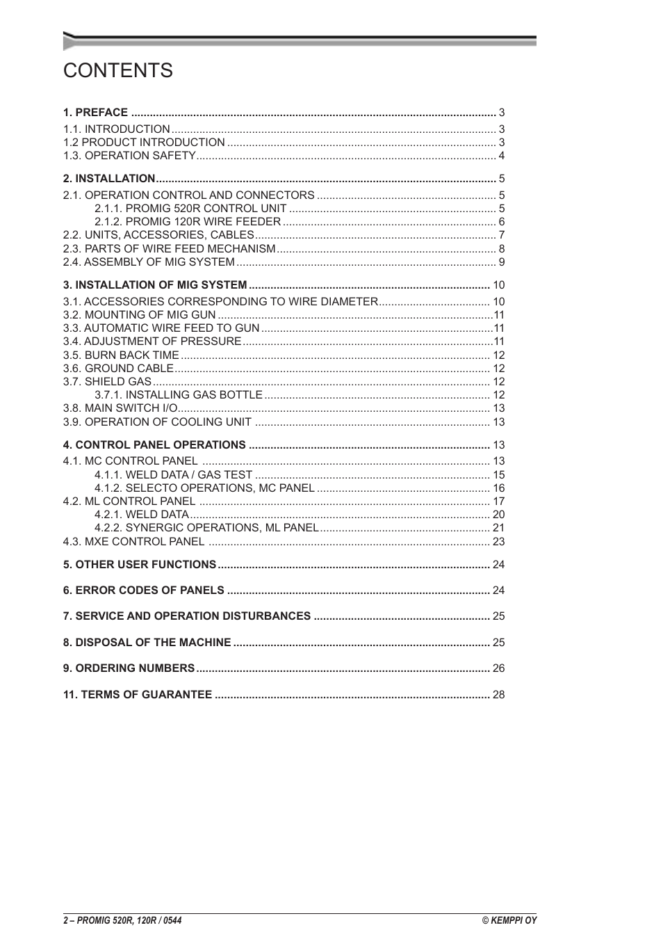 Kemppi Promig 520R User Manual | Page 2 / 29