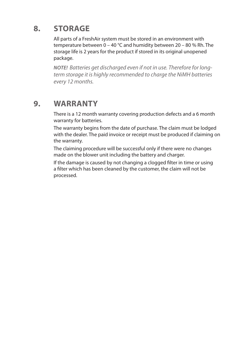 Storage, Warranty | Kemppi FreshAir Flow Control unit User Manual | Page 15 / 18