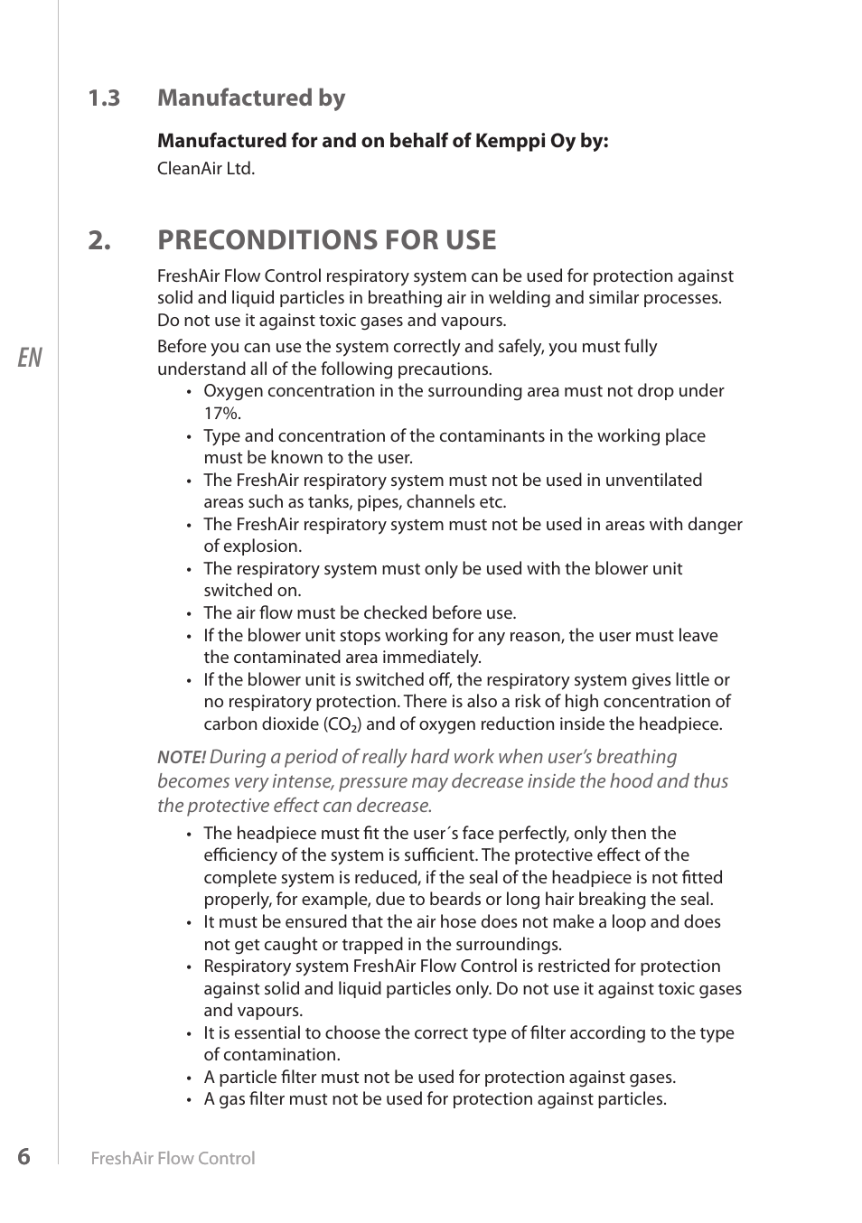 Preconditions for use, 3 manufactured by | Kemppi FreshAir Flow Control unit User Manual | Page 6 / 18