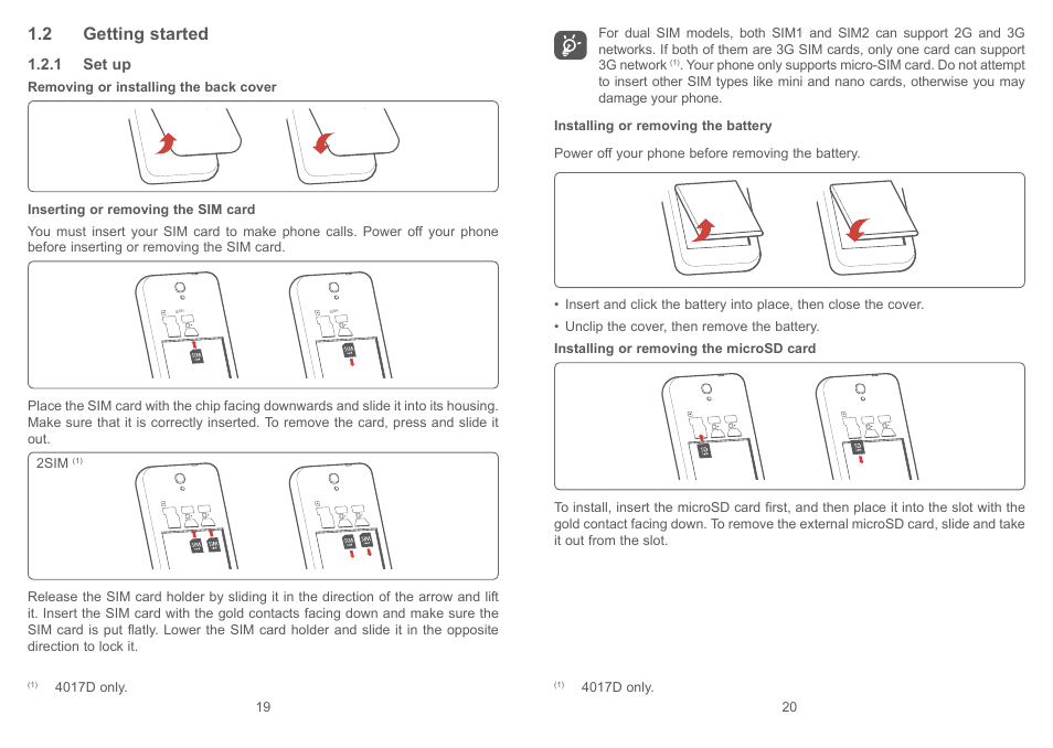 2 getting started | Alcatel Pixi 4 4017 D User Manual | Page 11 / 61