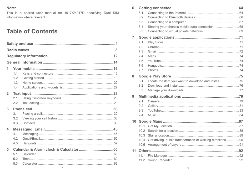 Alcatel Pixi 4 4017 D User Manual | Page 2 / 61