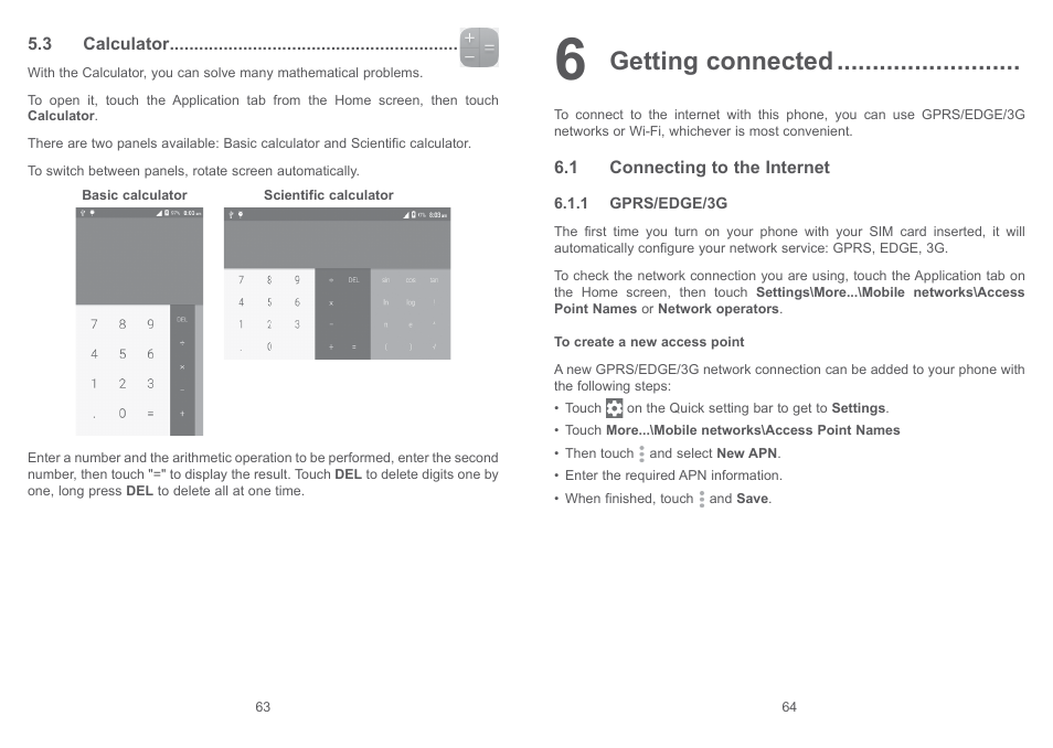 3 calculator, 6 getting connected, 1 connecting to the internet | Getting connected | Alcatel Pixi 4 4017 D User Manual | Page 33 / 61