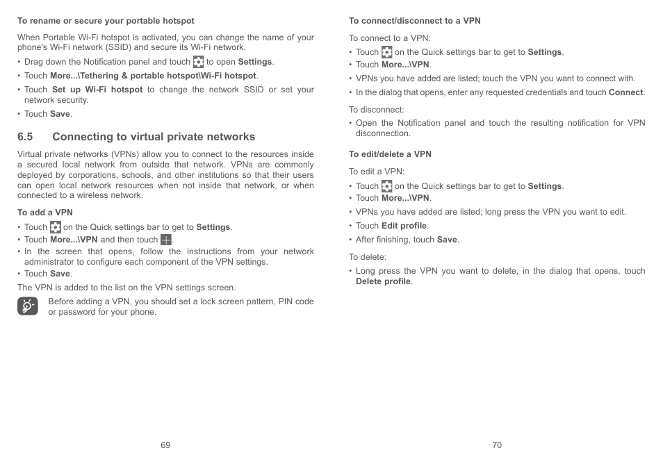5 connecting to virtual private networks | Alcatel Pixi 4 4017 D User Manual | Page 36 / 61