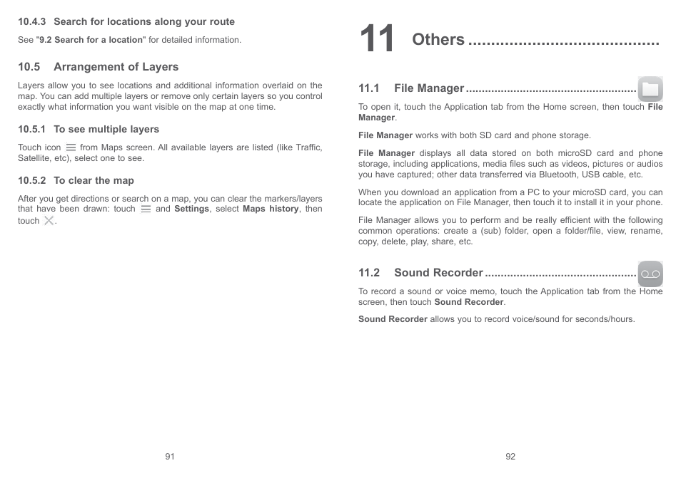5 arrangement of layers, 11 others, 1 file manager | 2 sound recorder, 1 file manager 11.2 sound recorder, Others | Alcatel Pixi 4 4017 D User Manual | Page 47 / 61