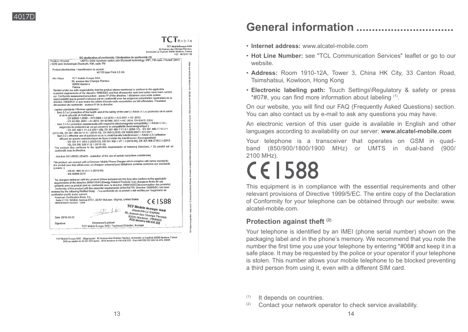 General information | Alcatel Pixi 4 4017 D User Manual | Page 8 / 61