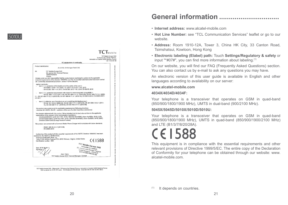 General information | Alcatel Pixi 4 4034 D User Manual | Page 12 / 61