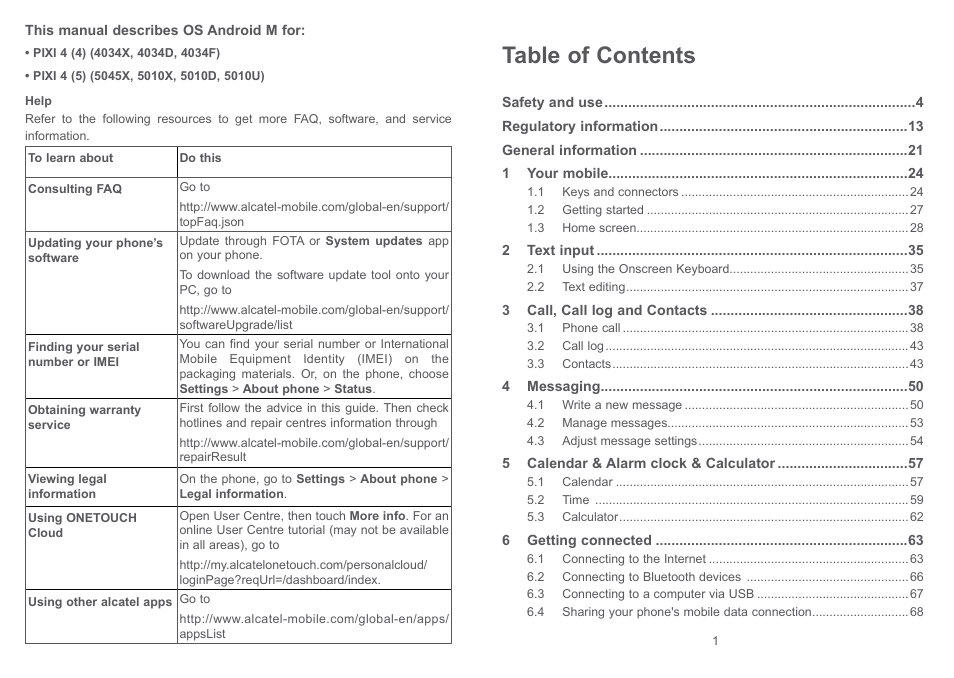 Alcatel Pixi 4 4034 D User Manual | Page 2 / 61