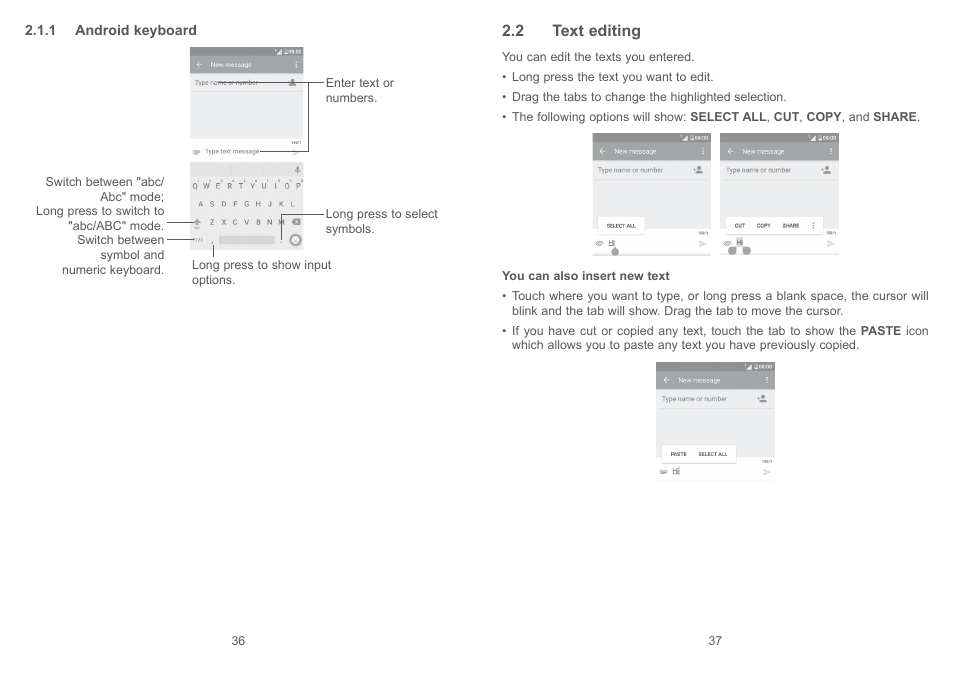 2 text editing | Alcatel Pixi 4 4034 D User Manual | Page 20 / 61
