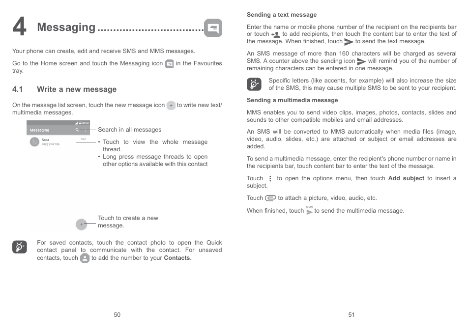 4 messaging, 1 write a new message, Messaging | Alcatel Pixi 4 4034 D User Manual | Page 27 / 61