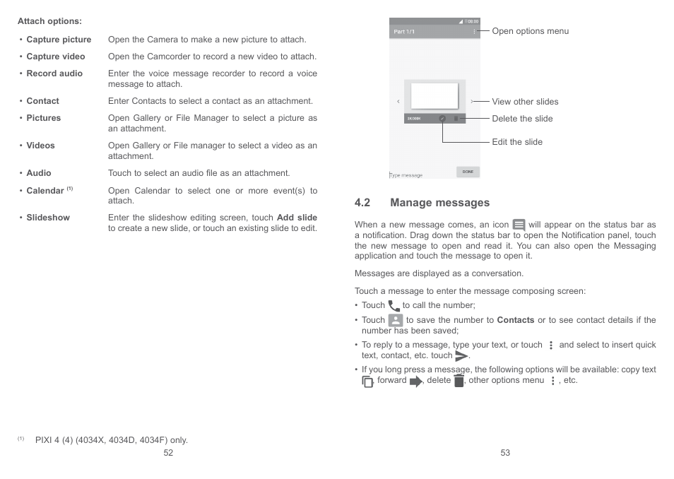 2 manage messages | Alcatel Pixi 4 4034 D User Manual | Page 28 / 61