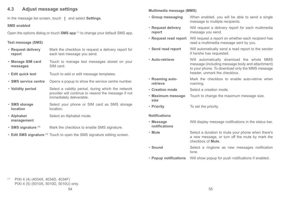 3 adjust message settings | Alcatel Pixi 4 4034 D User Manual | Page 29 / 61