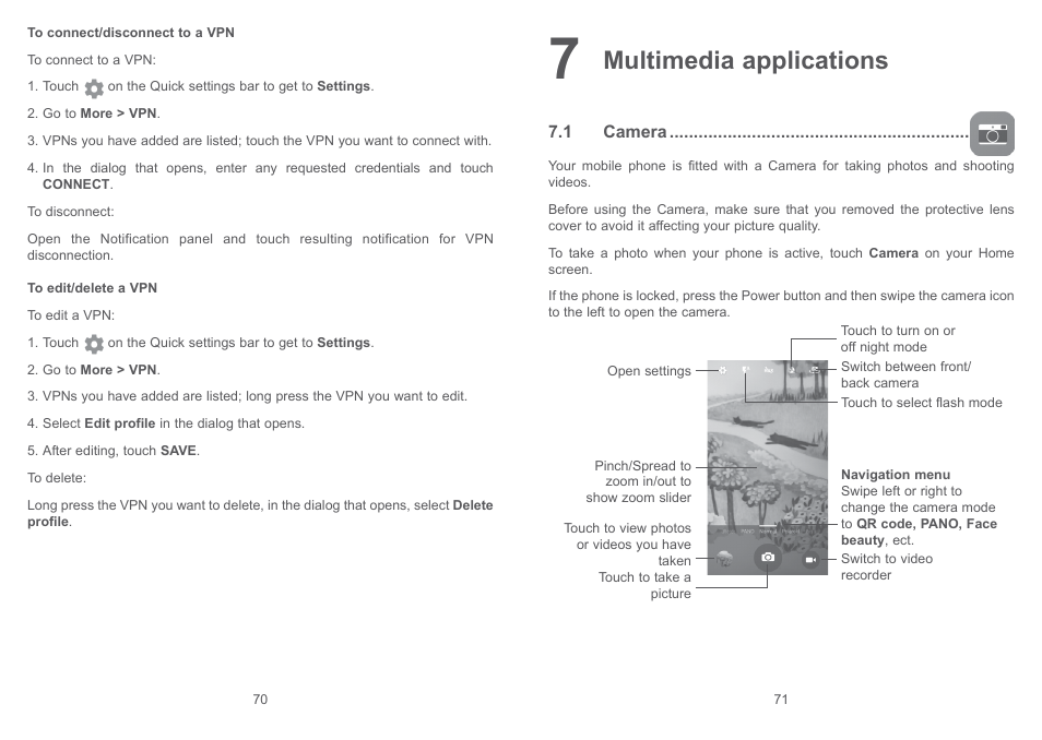 7 multimedia applications, 1 camera, Multimedia applications | Alcatel Pixi 4 4034 D User Manual | Page 37 / 61