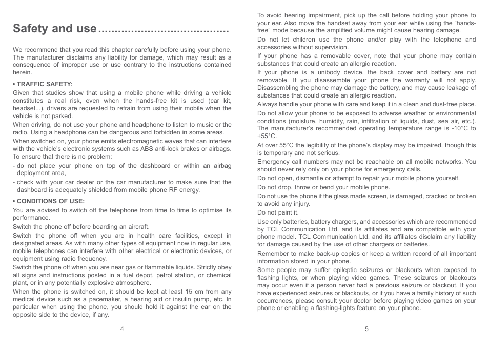 Safety and use | Alcatel Pixi 4 4034 D User Manual | Page 4 / 61