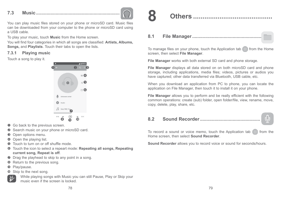 3 music, 8 others, 1 file manager | 2 sound recorder, 1 file manager 8.2 sound recorder, Others | Alcatel Pixi 4 4034 D User Manual | Page 41 / 61